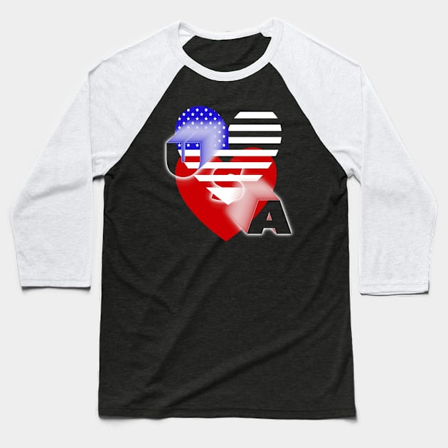 American Stripe Heart Flag colors Baseball T-Shirt by KZK101